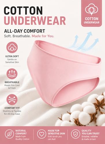 Image of FINETOO 6 Pack Cotton Underwear for Women Cute Low Rise Bikini Panties High Cut Breathable Sexy Hipster Womens Cheeky S-3XL