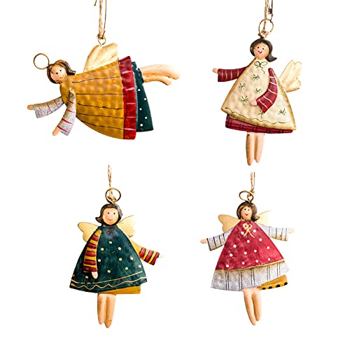 Syfunlv 4 Stücke Metall Engel Anhänger,Weihnachtsanhänger Engel 10 * 7 cm Weihnachten Engel Anhänger, Weihnachtsfenster Hängende Spielzeug Dekoration,fensterschmuck, Baumschmuck Weihnachten Cover