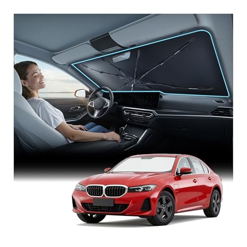 Nmoiss Windshield Sun Shade Umbrella for BMW - [Vinyl Coating Heat Shield] Protect Car from Sun Rays & Heat Damage Keep Cool and Protect Interior CX01-N2-T-BMW