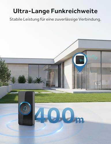AVANTEK Funkklingel, Türklingel Funk Set, 400m Reichweite IP55 Aussen Wasserdicht Haustür Klingel mit 2 Plug-In-Empfänger, 52 Melodien, 5 Lautstärkestufen, Empfänger einfach in die Steckdose – Bild 3