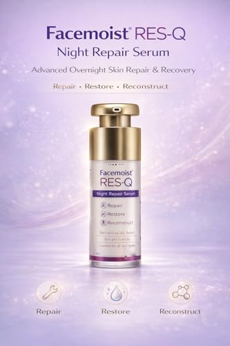 Image of NEW Face-moist RES-Q Night Repair Serum | Overnight Skin Repair, Restore & Reconstruct Formula | Dermatologically Tested, Skin pH Friendly Serum | Suitable for All Skin Types | 30 ml