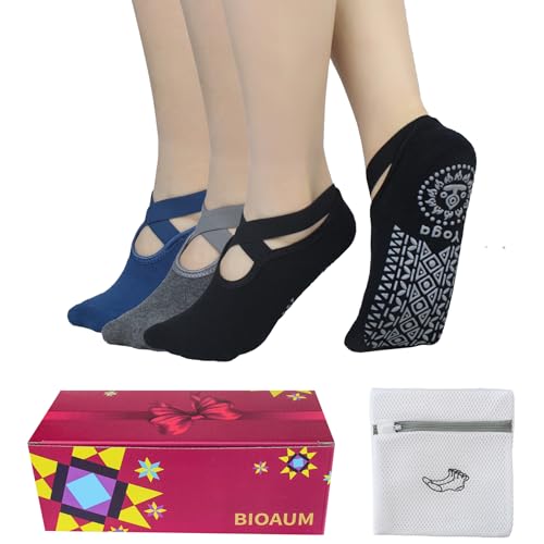 BIOAUM Non Slip Yoga Socks for Women,Anti-Skid Socks for Pilates,Barre,Dance 3-5 Pairs