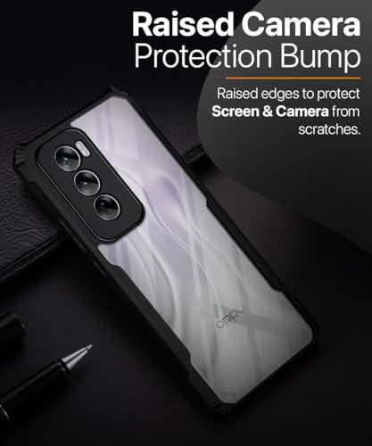Image of WOW IMAGINE Shock Proof Clear Protective Back Case for Oppo Reno 12 5G - AirEDGE Technology | 360 Degree Camera Protection | Transparent Hybrid Back Case Mobile Cover - Black