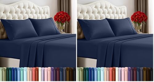Image of Utopia Bedding Queen Size Sheet Set - 4 Piece Bed Sheets, Soft and Breathable Microfiber, Includes 1 Fitted Sheet, 1 Flat Sheet and 2 Pillowcases - Oeko Tex (Navy) (Pack of 2)