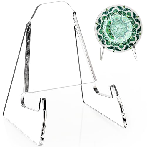 YUXUN Plate Stand for Display 2 Pack Plate Holder Display Stand Acrylic Picture Frame Stand for Picture Decorative Plate Photo Easel Tabletop Art(Clear 6Inch)