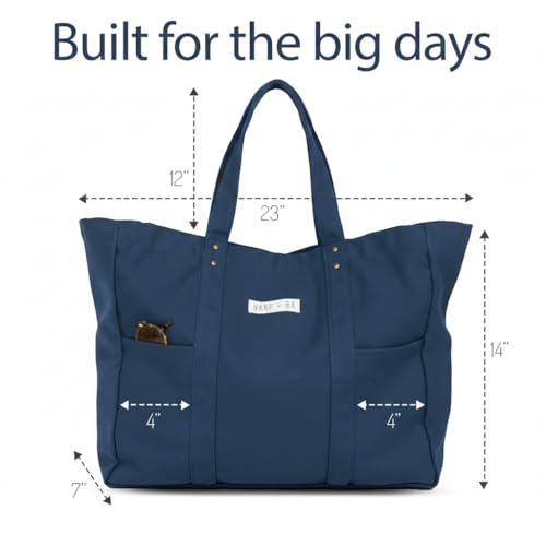 Harp + Ra Extra Large Unscructured Canvas Tote Bag for Women - Open Top, Everyday Carry, Pockets - no zipper - Gift for Women (Sapphire Blue) - Thumbnail 6