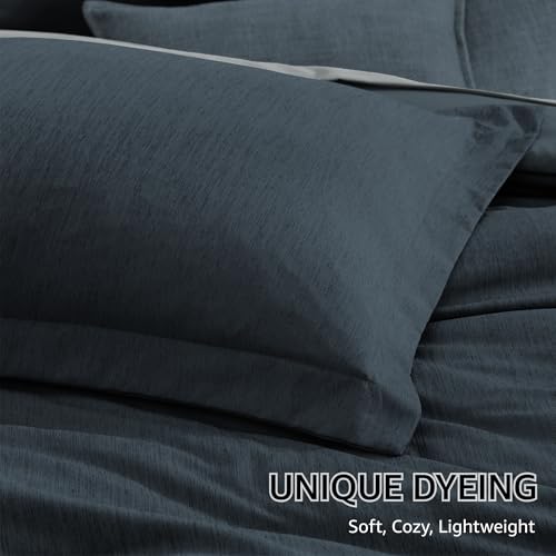 Monbix Queen Comforter Set - 7 Pieces Cationic Dyeing Navy Blue Bed in a Bag Queen Bedding Sets with Comforter, Sheets, Pillowcases & Shams, Reversible Bedding Comforters Sets