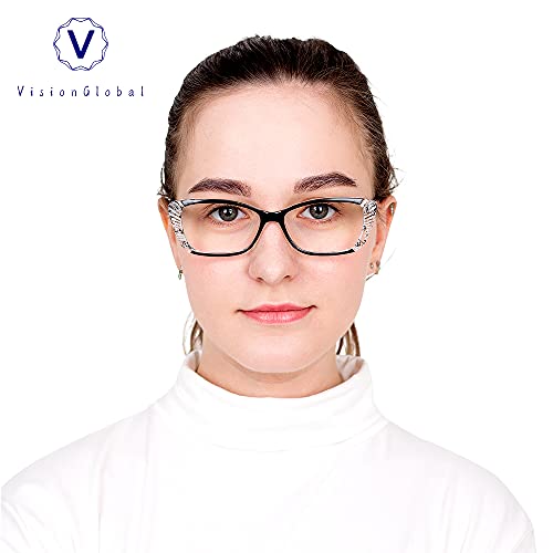 Image of VisionGlobal 5 Pairs Reading Glasses with Spring Hinge, Blue Light Blocking Glasses for Women /Men