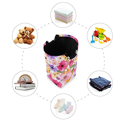 Qwthum Laundry Basket Laundry Hamper Large Collapsible Bag Waterproof Clothes Basket Laundry With Handle Durable Upright Well Dirty Holder For Clothes Toys In Bedroom Dorm Nursery Floral Purple #TOP4