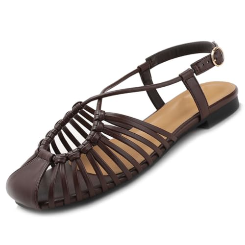 Sandales plates tressées romaines pour femme avec sangle réglable
