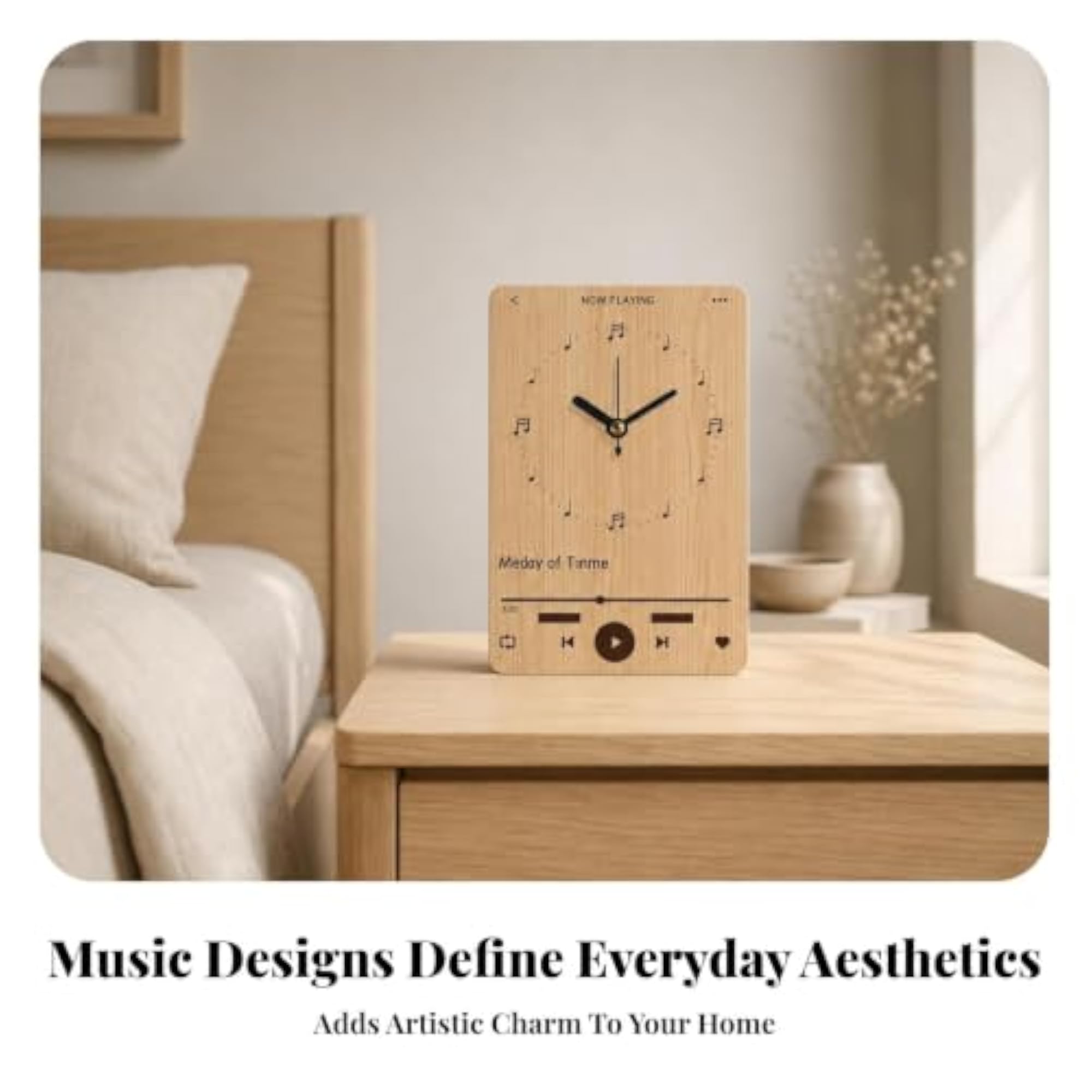 Minimalist Analog Desk Clock, Wood Tabletop Display