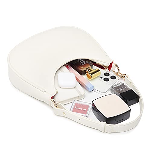 Wulitown Small Crescent Shoulder Bag Under The Arm Purse, Cute Hobo White Shoulder Bag,Mini Clutch Purse With Zipper Closure #TOP4
