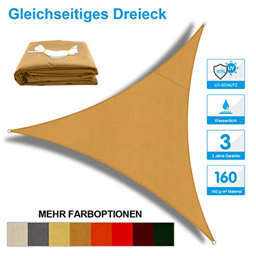 OKAWADACH Toldo Vela de Sombra Triangular 2 x 2 x 2m, protección Rayos UV Impermeable para Patio, Exteriores, Jardín, Color Arena