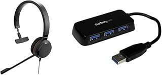 Jabra Evolve 30 MS Mono Headset – Microsoft Certified Headphones for VoIP Softphone with Passive Noise Cancellation – Black & StarTech.com 4-Port USB 3.0 SuperSpeed Hub, laptops (ST4300MINU3B)