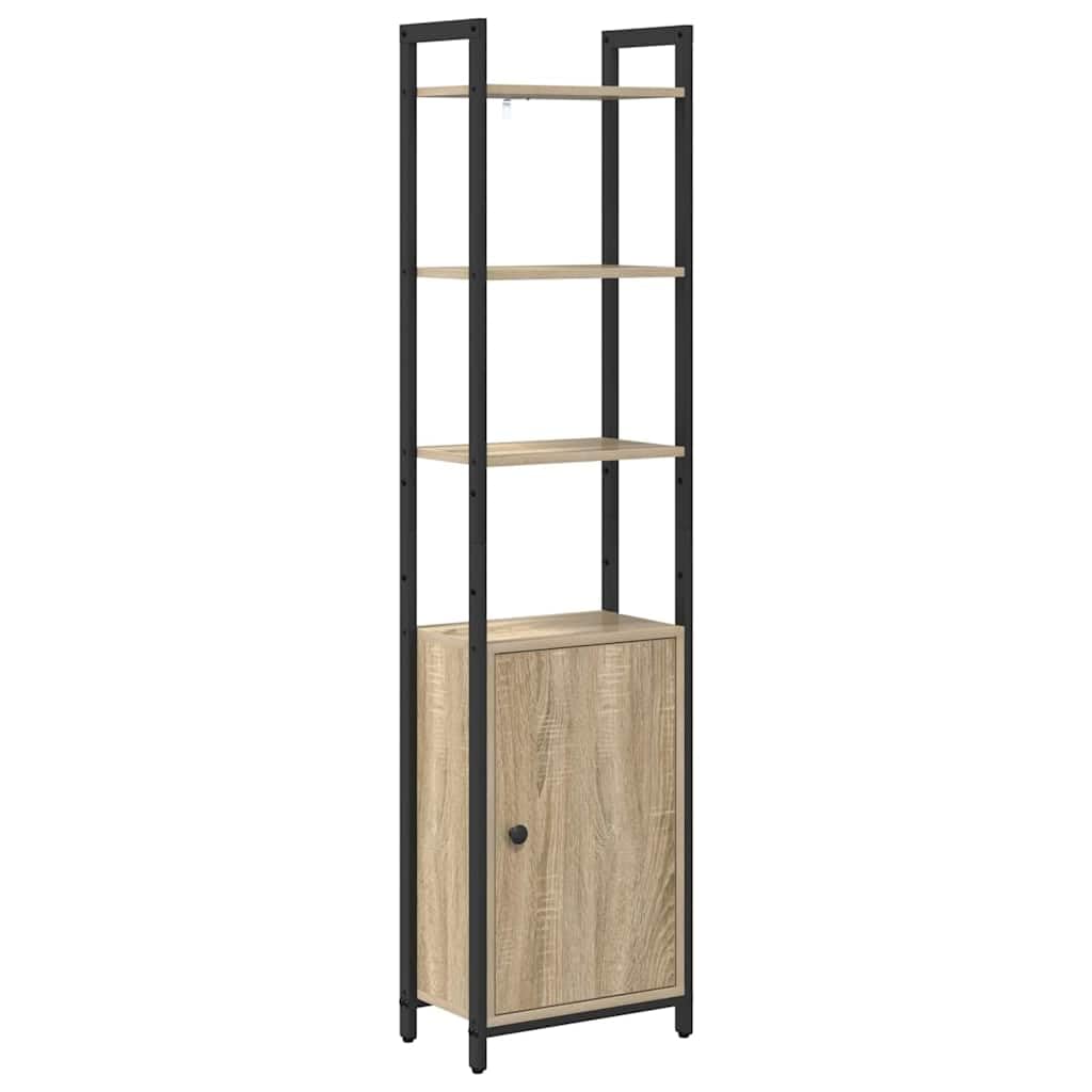 Regał na książki dąb Sonoma 40 x 24 x 161 cm, materiał drewnopochodny, 6 przegródek, 1 drzwi, wytrzymały regał stojący na książki, dekoracja, domowe biuro, nowoczesne wzornictwo