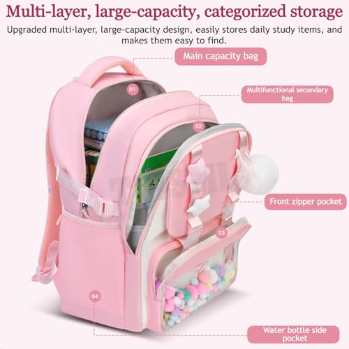 Image of Korean Style Solid Color Backpack with Soft Dream Pop & Plush Keychain | Multi-layer Large Capacity Lightweight School Bag | Anti-Theft Pocket, Waterproof Casual Daily Rucksack for Teen Girls