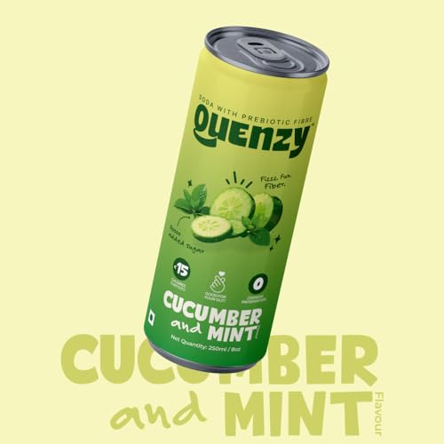 Image of Quenzy Prebiotic Soda - Cucumber Mint | 5g Prebiotic Fibre for Gut Health | Low Calorie Soda (<15 kcal) | No Added Sugar | Zero Preservatives | Healthy Sparkling Drink | Pack of 6 x 250ml