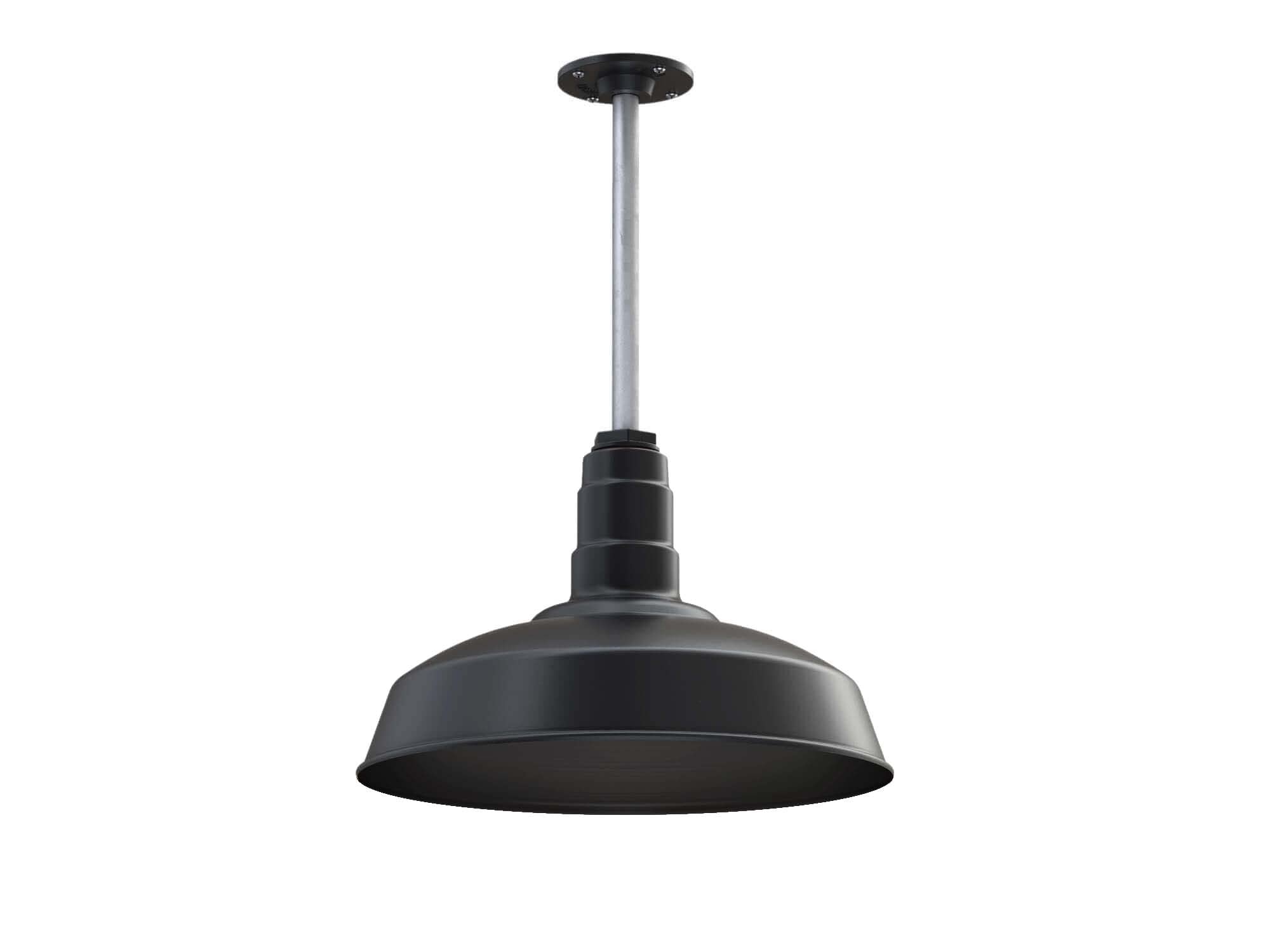 12" Stem Barn Light Pendant 16" Dome | Garage Workshop | Matte Black