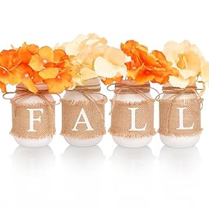 Fall Decor for Home Autumn Themed Mason Jars Centerpiece Decorations Perfect for Thanksgiving Decorations 4 Packs Fall Color Pint Mason Jars with Fall on Jute Cover