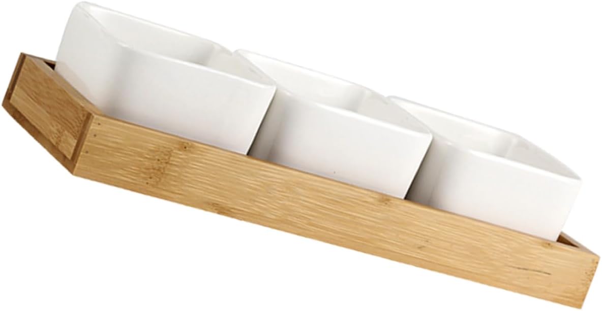 Cabilock Ceramic Snack Tray Divided Snack Plate Lid Condiment Bowl Storage Plate for Entertaining