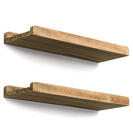 AMADA HOMEFURNISHING Floating Shelves, Wood Hanging Wall Shelves for Storage, Wall Mounted Shelves for Bathroom, Living Room, Kitchen, Bedroom, Office, Wall Shelf Set of 2, AMFS25
