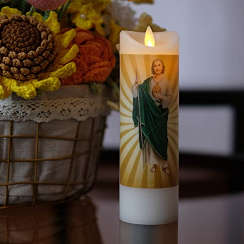 Nonno & Zgf Saint Jude Flameless Candle, Real Wax, Moving Wick, Religious Prayer Devotion Candles Gift, Battery Operated With Remote Timer Function #TOP4