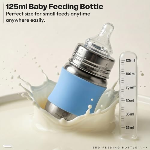 Image of StarAndDaisy Baby Milk Bottle for new Born /Infant /Toddler 125 ML SUS 304 Steel Baby Feeding Bottle for 0+ Months, BPA Free Leakproof, Anti Colic, Easy to Clean -Blue (Blue-125 ML)