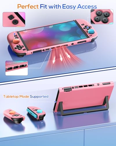Image of FYOUNG Upgrade Switch 2 Protective Case&Screen Protector Set, Dockable Cute Cover Hard Shell Skin for Nintendo Switch 2 Console Accessories,Travel-Friendly,Kickstand Cutout(Pink, for Switch 2 7.9inch)