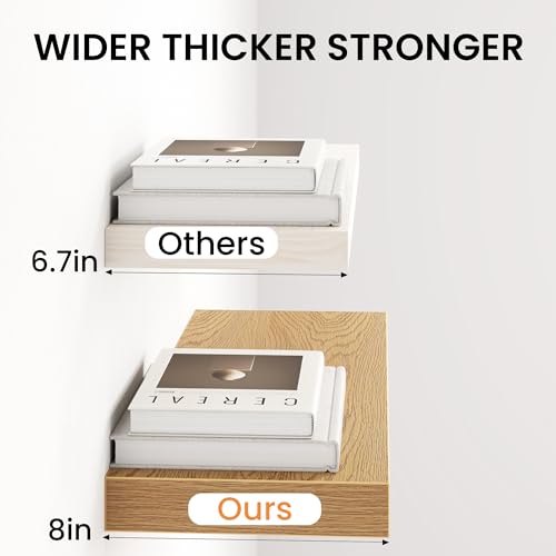 Image of Fun Memories 32Inch Floating Shelves for Wall, 8 Inch Deep Shelves for Bathroom|Bedroom|Kitchen Wall Mounted, Wood Hanging Shelf with Invisible Brackets for Home Storage Decor, Oak - 2 Pack