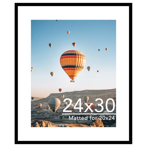 Image of JCJMY 24x30 Picture Frame with 20x24 Mat, Display Photo 20x24 with Mat or 24 x 30 Without Mat, Wall Hanging Large 24 by 30 Poster Frame with Plexiglass, Black
