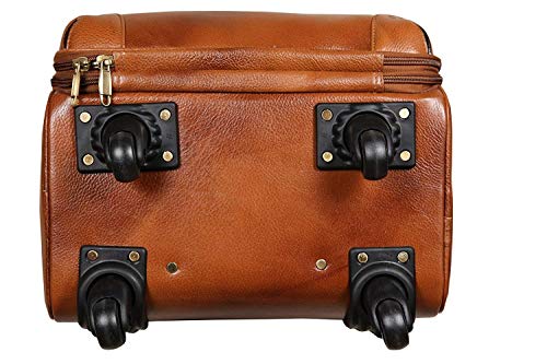 Top Grain Leather Trolley Bag for Travel Suitcase Bag Men and Women Cabin Pilot Trolley Bag (TAN)2