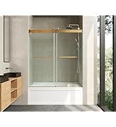 CRISSENSSI Frameless Soft-Close Bathtub Shower Door, 56"-60 "W, 66 "H, 3/8" (10 mm) Clear Tempere...