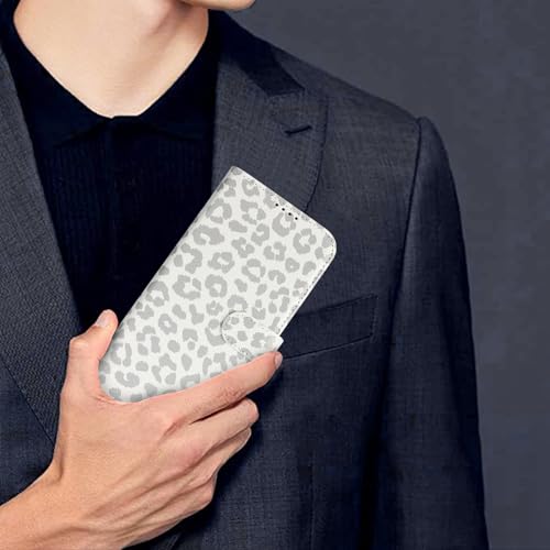 Image of for iPhone 15 Plus Case Wallet with Card Holder,for iPhone 14 Plus Wallet Case for Women Men,PU Leather Shockproof Magnetic Buckle Stand Flip Phone Case-White Leopard