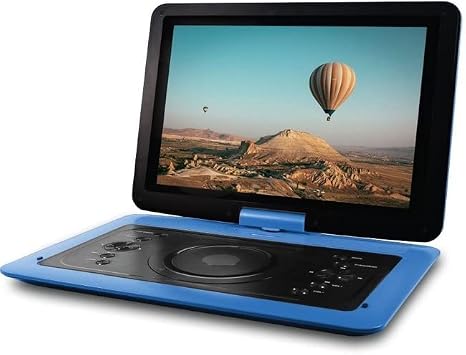 14" Portable DVD Player with Headphones, Remote Control, and Carrying Case, Blue