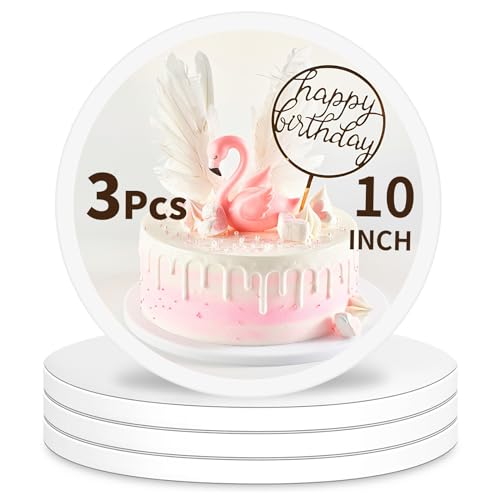 Cake Drums 10 Inch Round, 3 Pack Cake Boards 10 Inch, 1/2" Thick Cake Base, Sturdy Corrugated Cake Boards Professional Cake Decorating for Multi-Layer Cakes Display (White)