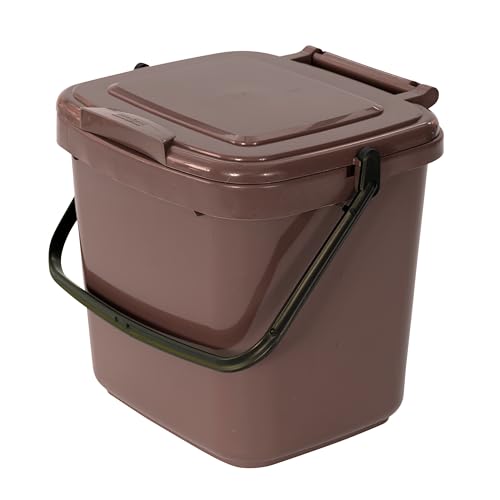 Brown Kitchen Compost Caddy - for Food Waste Recycling (7 Litre) - 7L Plastic Composting Bin