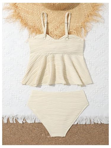 OYOANGLE Girl's 2 Piece Tankini Swimsuit Textured Twist Front Ruched Ruffle Bikini Set Bathing Suits2