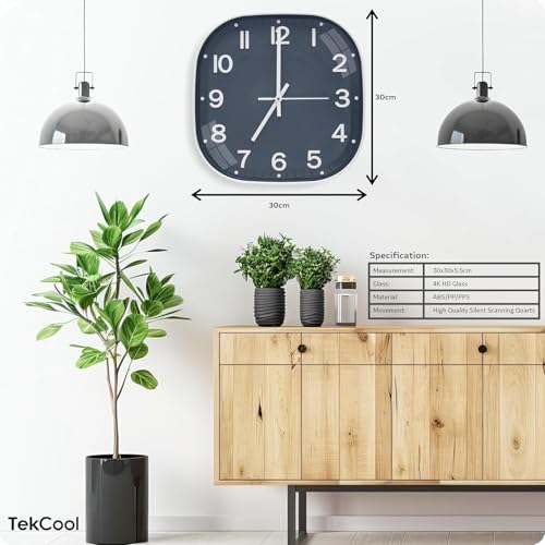 Image of TEKCOOL Plastic Analogue Wall Clock 12 inch Silent Quartz Decorative Wall Clock Non-Ticking Classic Clock Battery Operated Round Easy to Read for Room /Home /Kitchen /Bedroom /Office /School.Grey white-