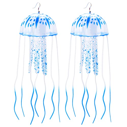 2 Pcs Glow Earrings Jellyfish for Summer Night Party Dangle Drop Weird Earrings Light up Glow in the Dark Christmas Party Decoration
