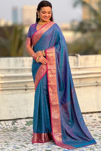 Image of SGF11 Women's Kanjivaram Pure Soft Silk Designer Saree With Blouse Piece