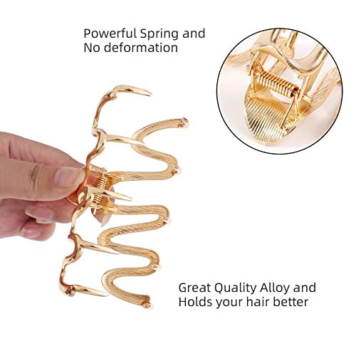 Jayongnee Clip Large Gold Hair Claw Clip, Non-Slip Hair Claw Clips Jaw Clips,Clamp Metal Hair Clips For Thick Hair For Women And Girls Jumbo Snake Wave Hair Claw Clips #TOP4