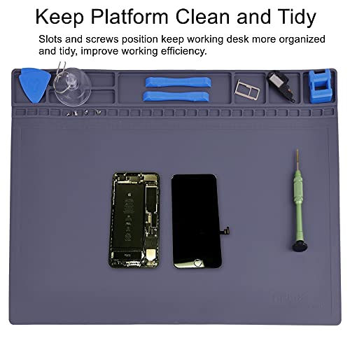 Anti-Static Mat Esd Safe For Electronic Includes Esd Wristband And Grounding Wire , Hpfix Silicone Soldering Repair Mat 932°F Heat Resistant For Iphone Ipad Imac, Laptop, Computer, 15.9” X 12” Grey #TOP2