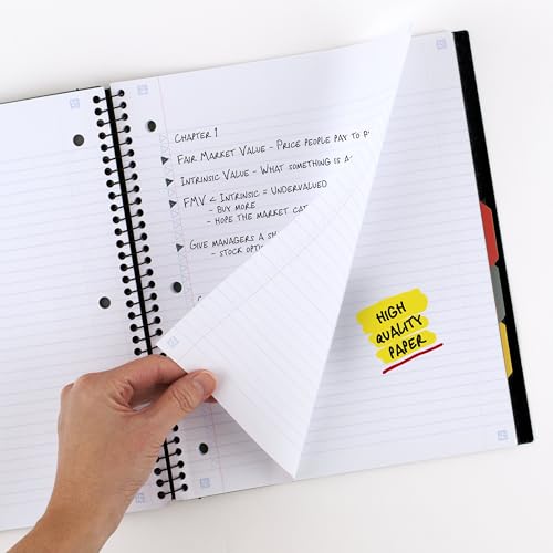 Five Star Advance Spiral Notebook + Study App, 5 Subject, College Ruled Paper, 8-1/2" x 11", 200 Sheets, Spiral Guard, Movable Tabbed Dividers, Black (73144) - Image 5