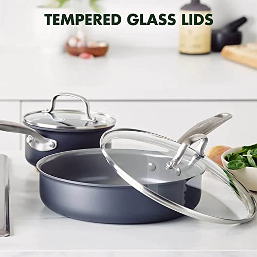 Image of GreenPan Chatham Hard Anodized Healthy Ceramic Nonstick 5 Piece Cookware Pots and Pans Set, Saute, Saucepan, Lids, Stainless Steel Handles, PFAS-Free, Dishwasher Safe, Oven Safe, Gray