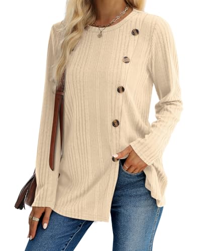Image of XIEERDUO Long Sleeve Tops for Women Tunics Buttons Front Slit