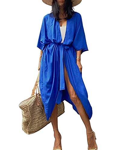 HYUET Robe de Plage Femme Été Kimono Bikini Cover Up Tunique Cardigan Imprimé Caftan Grande Taille Kaftan Bohème Maxi Longue Fluide Maillot de Bain Boho...