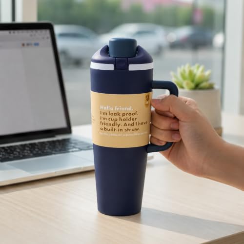 Image of HomeCloud 1200ML Stainless Steel Water Bottle - Double-Wall Vacuum Insulated, Leakproof Straw Lid, BPA-Free Reusable Travel Flask with Two-Way Spout for Gym, Office & Outdoor Use (H Navy)