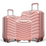 ABISTAB Koffer Set 3-teilig, Hartschalen Koffer & Trolleys, Reisekoffer mit 4 Rollen, Handgepäck Koffer, Rosa