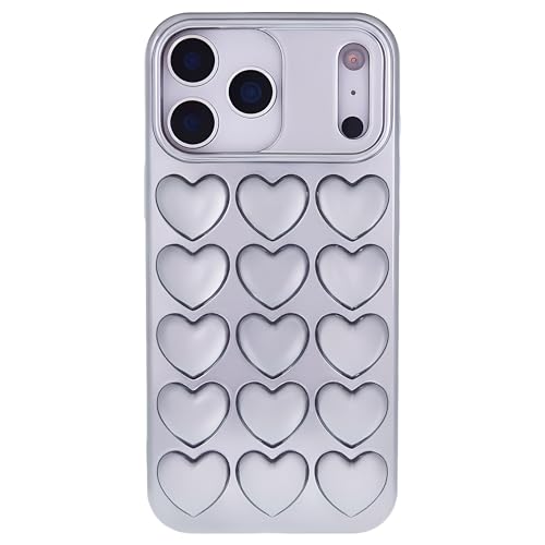 DMaos Custodia per iPhone 16 da donna, cover in gel 3D Pop Bubble Heart Kawaii, carina per iPhone16 da 6,1 pollici, argento