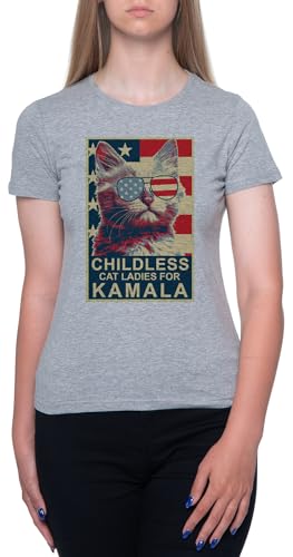 Newtee Childless Cat Lady Kamala T-Shirt Manica Corta Grigia Girocollo da Donna